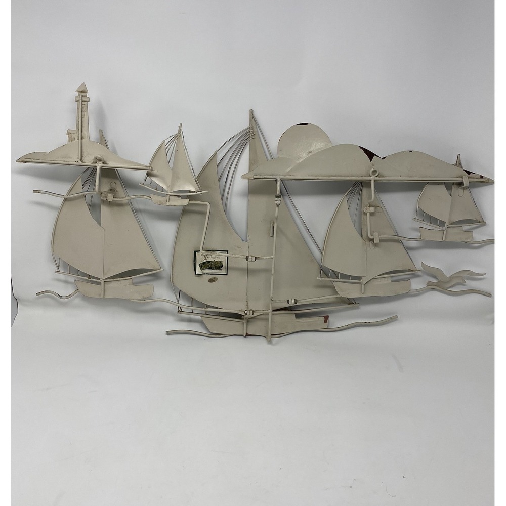 VTG Collections Etc Metal Wall Art Sailboat Sculpture Regatta 27x13 Hand-Painted - Picture 7 of 13